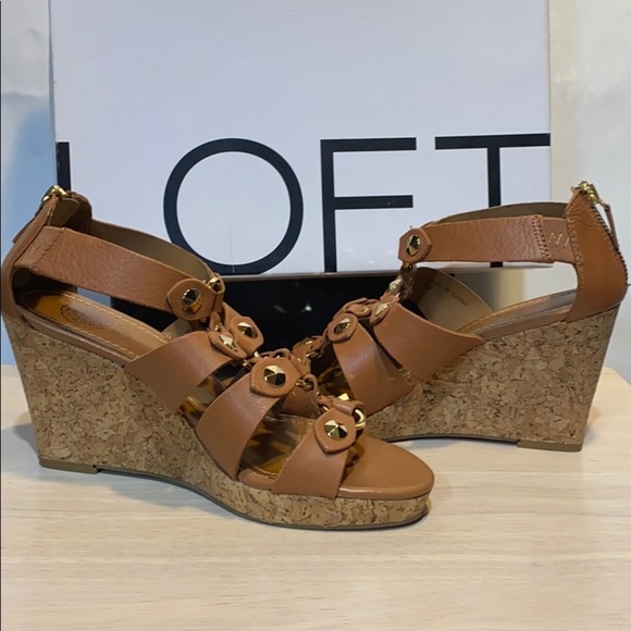 Ann Taylor Loft Studded Leather Wedge Sandals - Picture 1 of 12